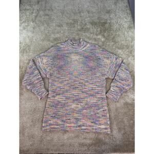 Sugar Moon Womens Sweater Sz Medium Rainbow Waffle Knit Chunky Turtle Neck C130